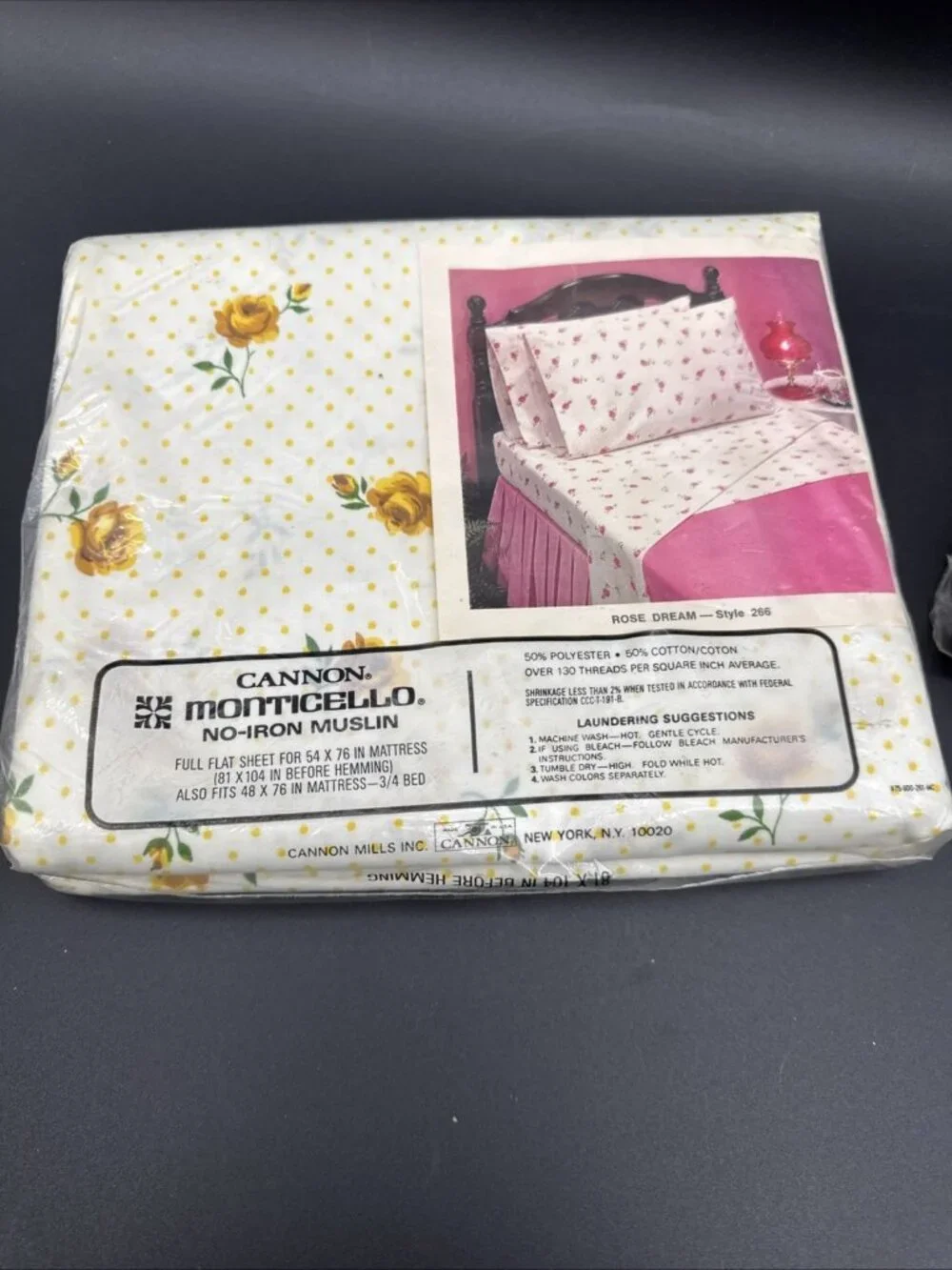 Vintage Cannon Monticello 2 Full Flat Sheets  Floral Yellow Polka Dot RoseUSA